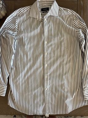 Men's White Dress Shirt with Black Pinstripes